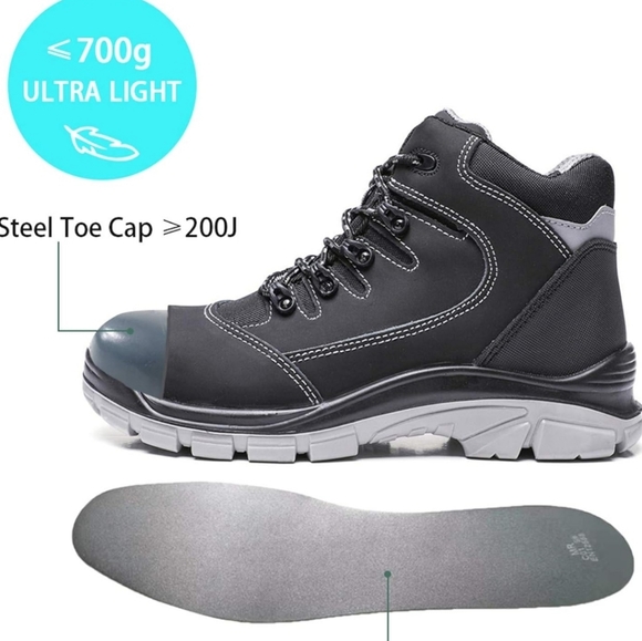 DRKA Men's Steel Toe Work Boots Water Resistant Safety Shoes - Picture 3 of 6